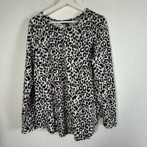 Karen Kane Women Leopard Print Long Sleeve Top Medium Black White Stretch Casual